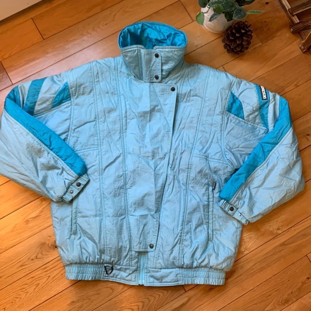Vintage Descente blue winter ski outdoor jacket insulated retro 80’s shiny sz LG